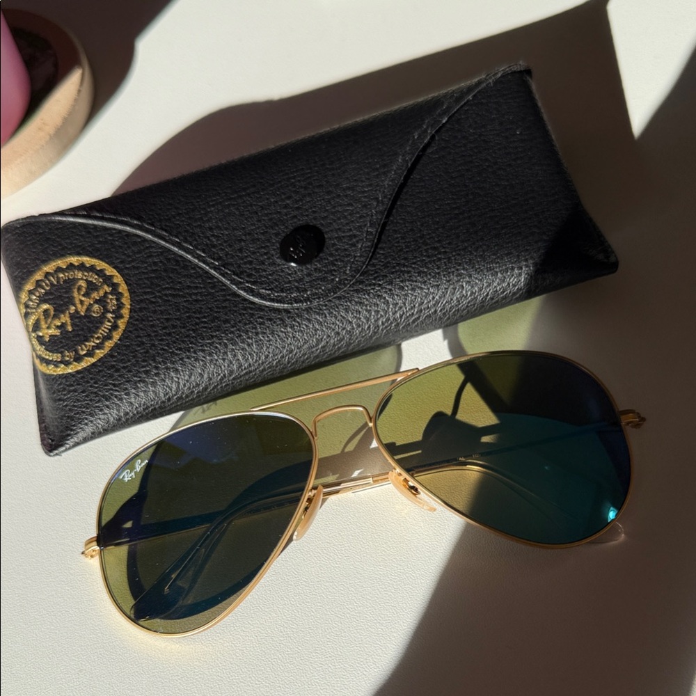 Ray-Ban Gold Frame Sunglasses with Blue Lenses